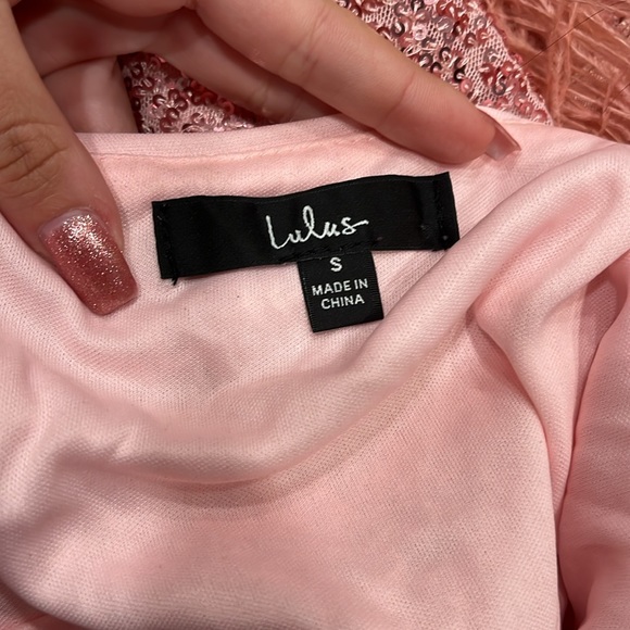 Lulus Flirtatious Future Pink Sequin Feather Hem Bodycon Mini Dress, Size Small - Picture 5 of 7